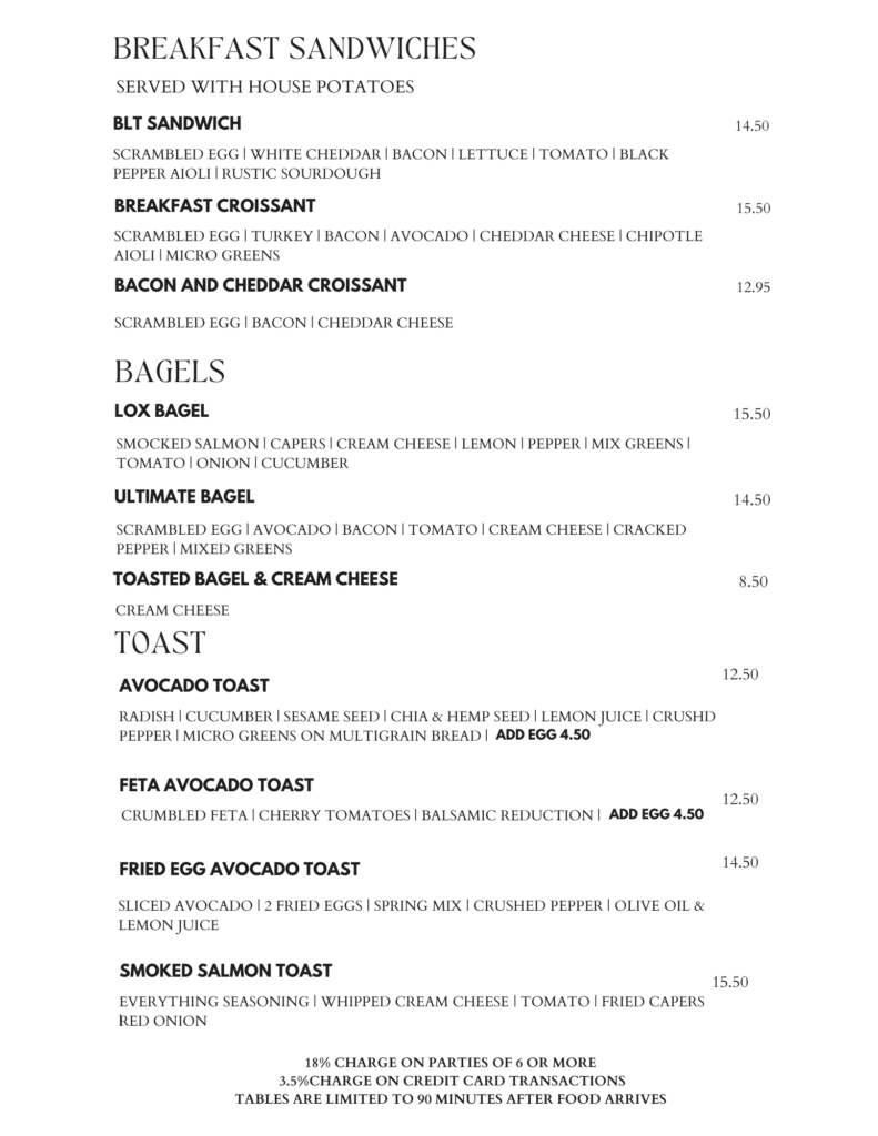 Brunch menu